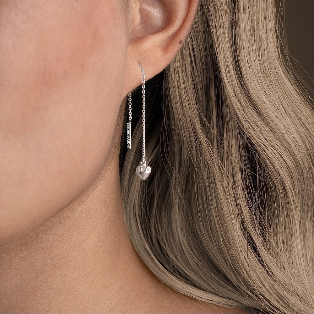 Little Heart Threader Earrings on Sterling Silver